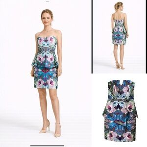 Anthropologie Finders Keeper Vivace Floral peplum Strapless Dress. Cocktail 2